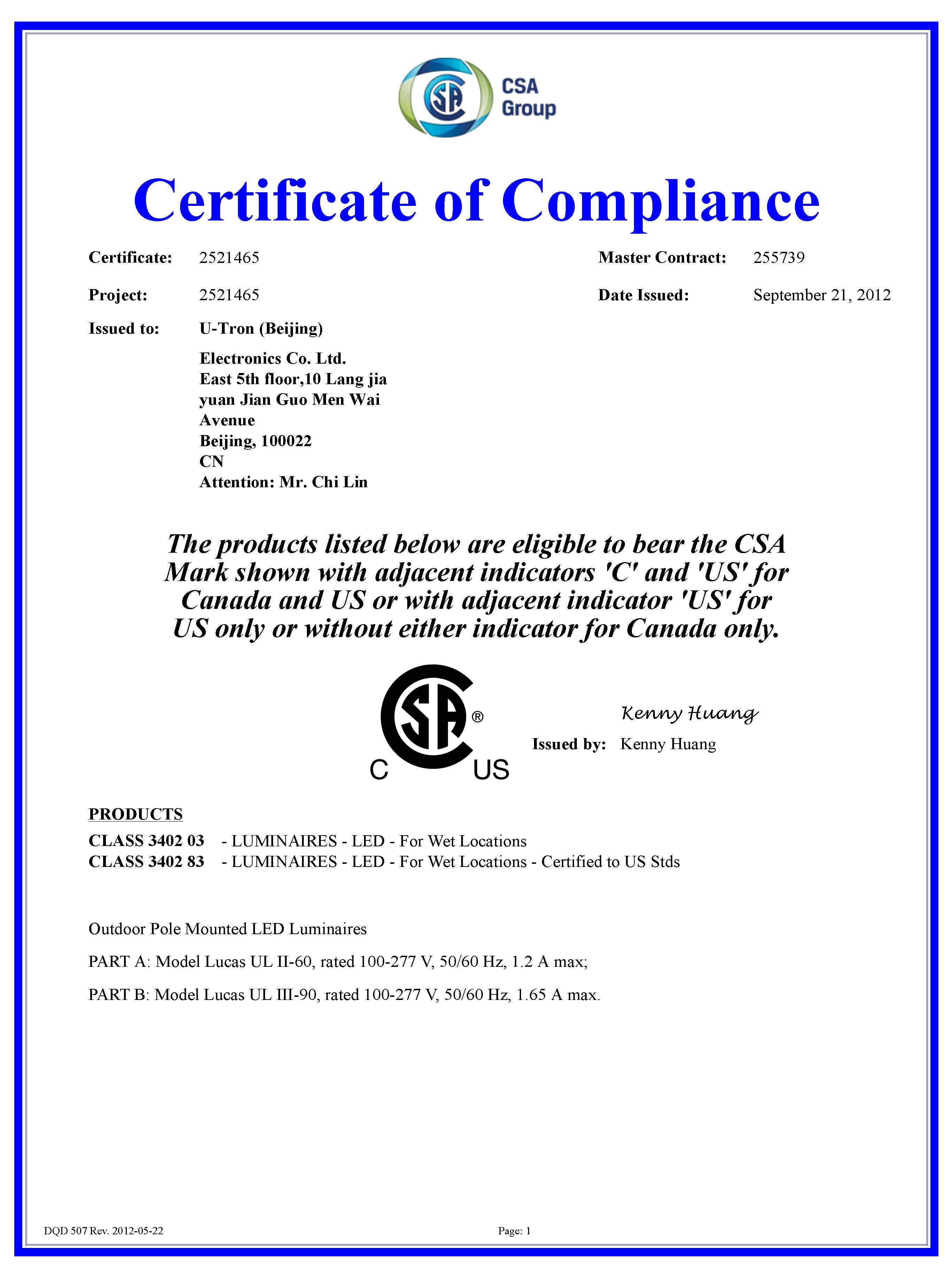 Certificate Csa And Ul Page 1